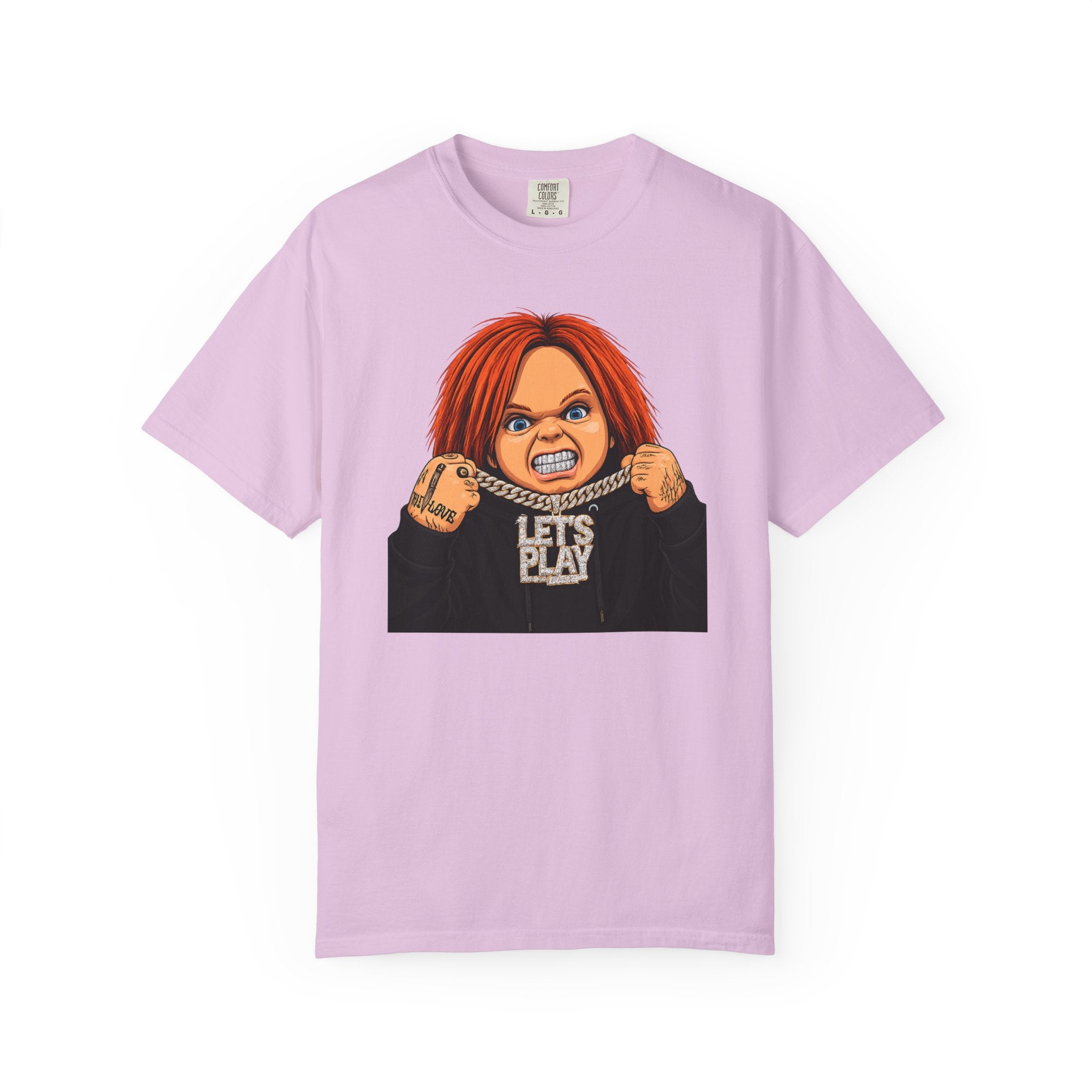 Chucky "Let's Play" Horror Tee — "No Mercy" Back Graphic