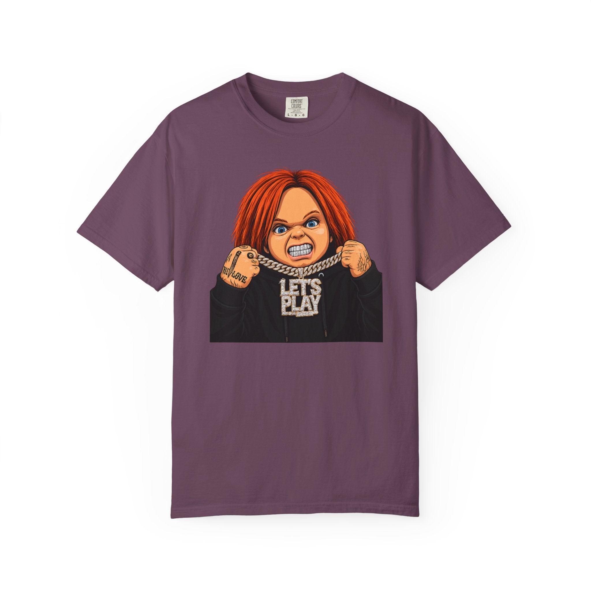 Chucky "Let's Play" Horror Tee — "No Mercy" Back Graphic