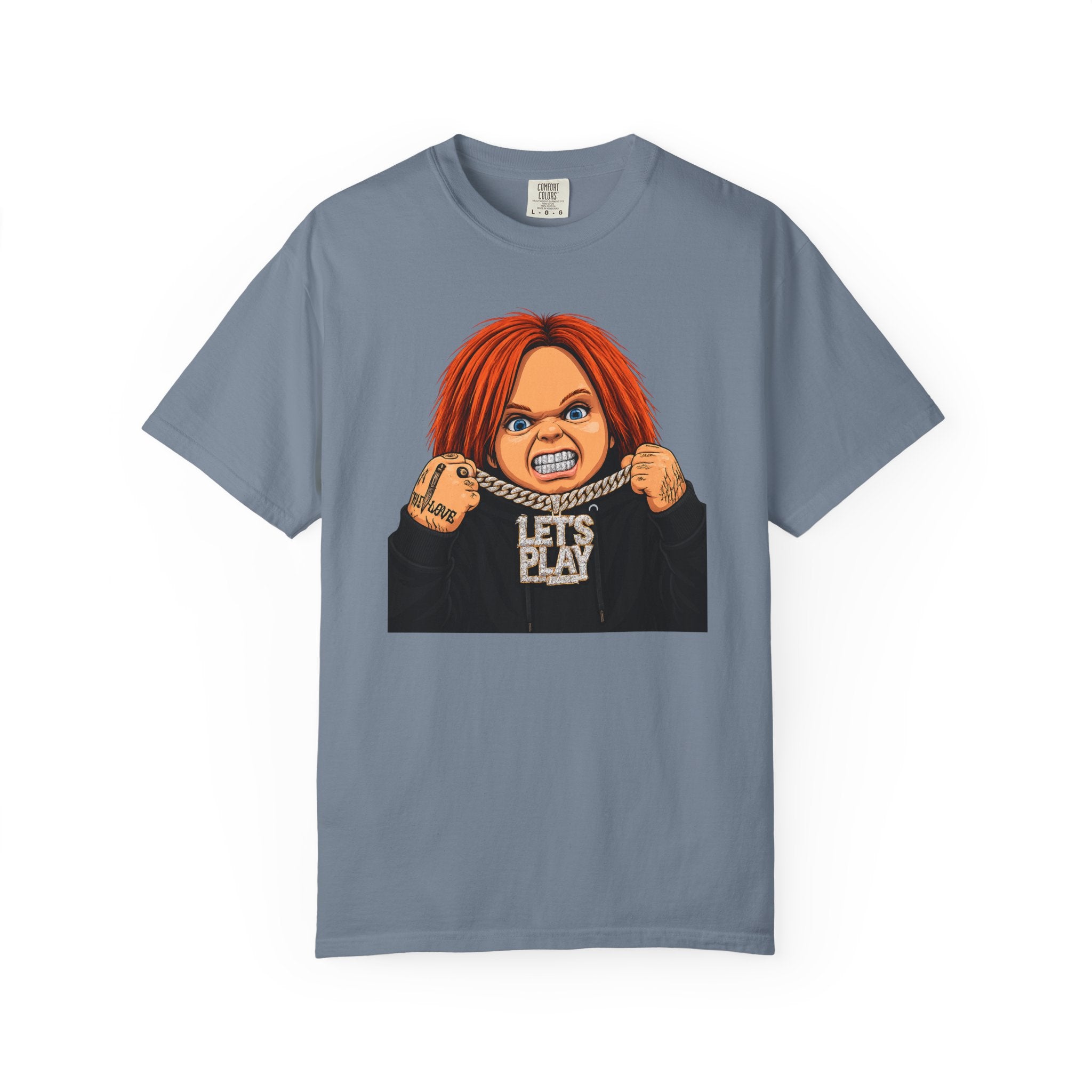 Chucky "Let's Play" Horror Tee — "No Mercy" Back Graphic
