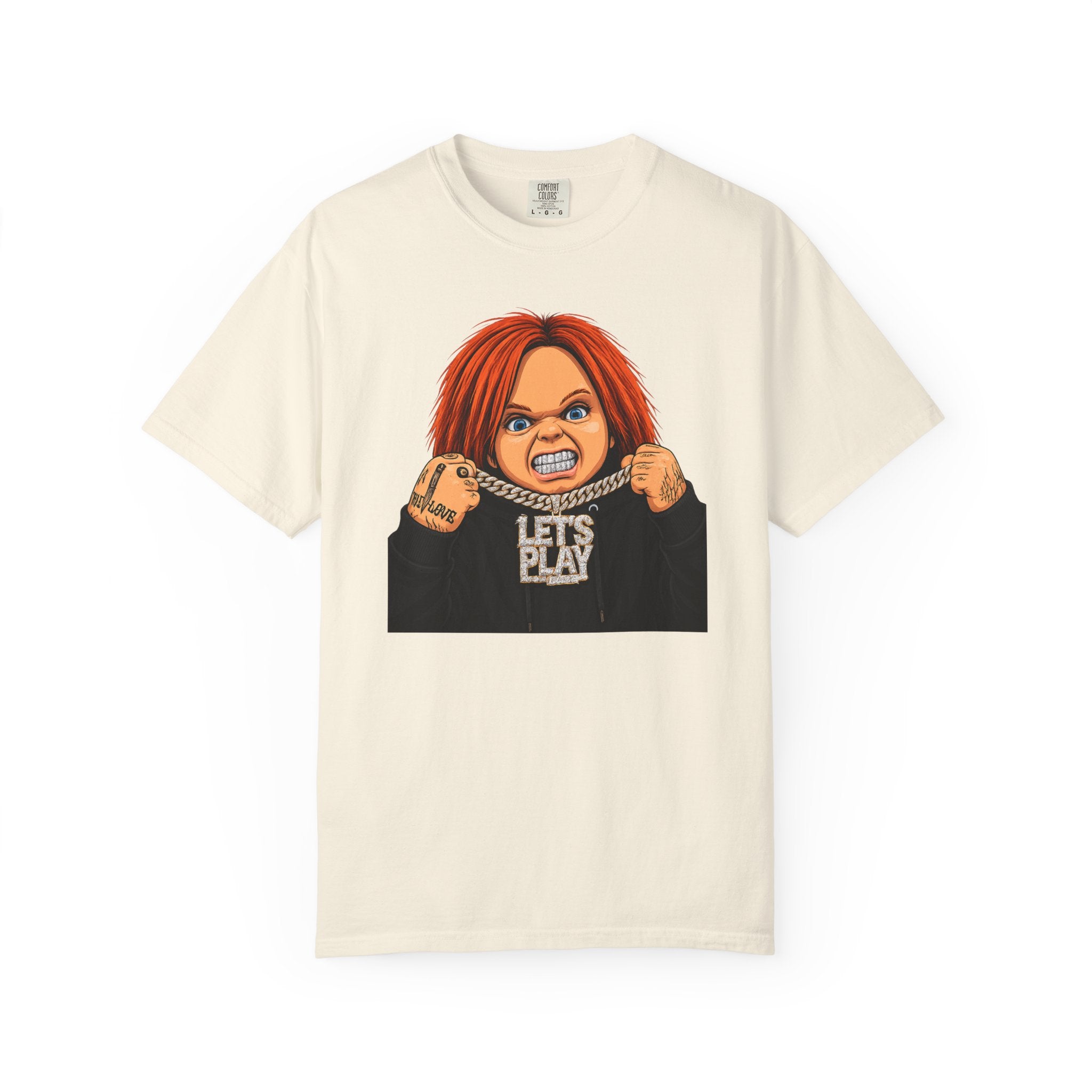 Chucky "Let's Play" Horror Tee — "No Mercy" Back Graphic