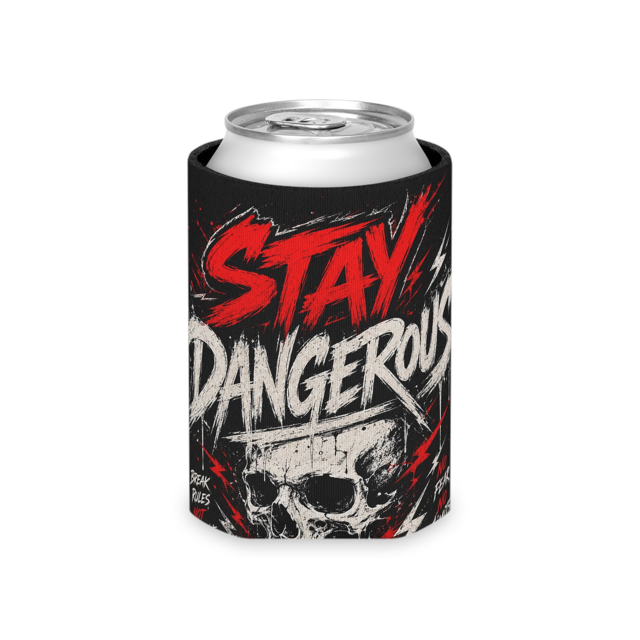 Can Cooler — "Stay Dangerous" Skull Drink Koozie (Red & Black)