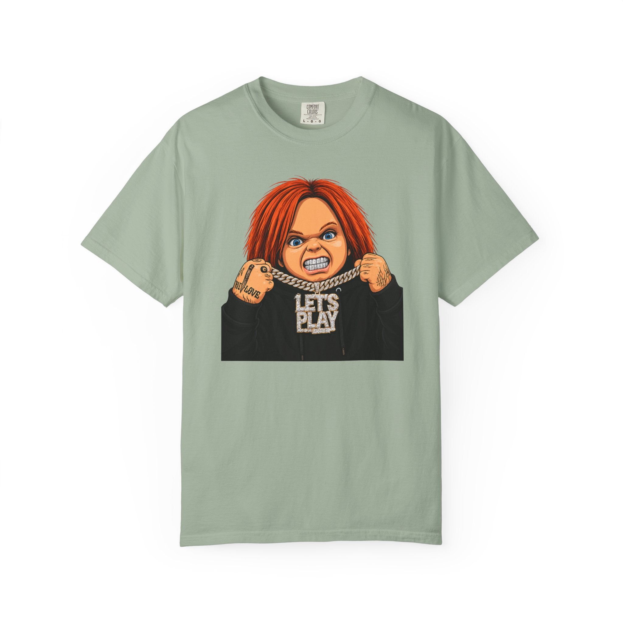 Chucky "Let's Play" Horror Tee — "No Mercy" Back Graphic