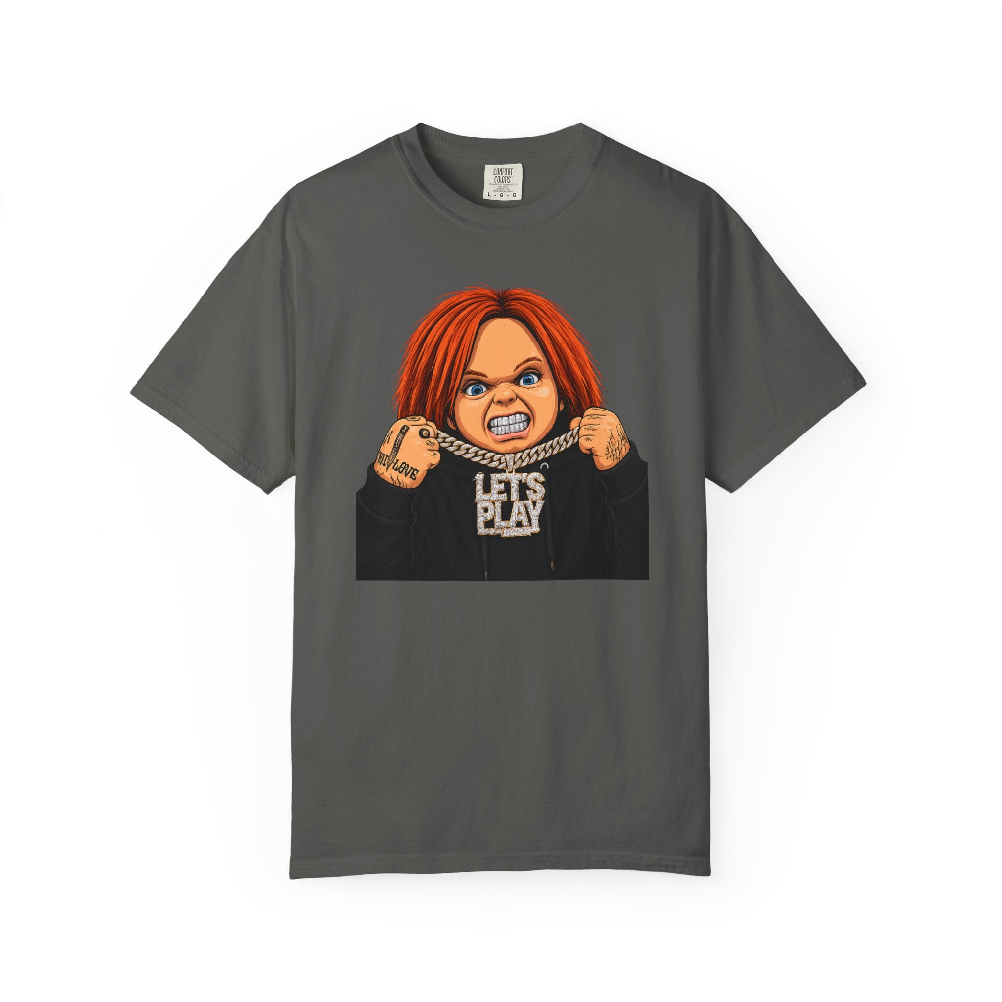 Chucky "Let's Play" Horror Tee — "No Mercy" Back Graphic