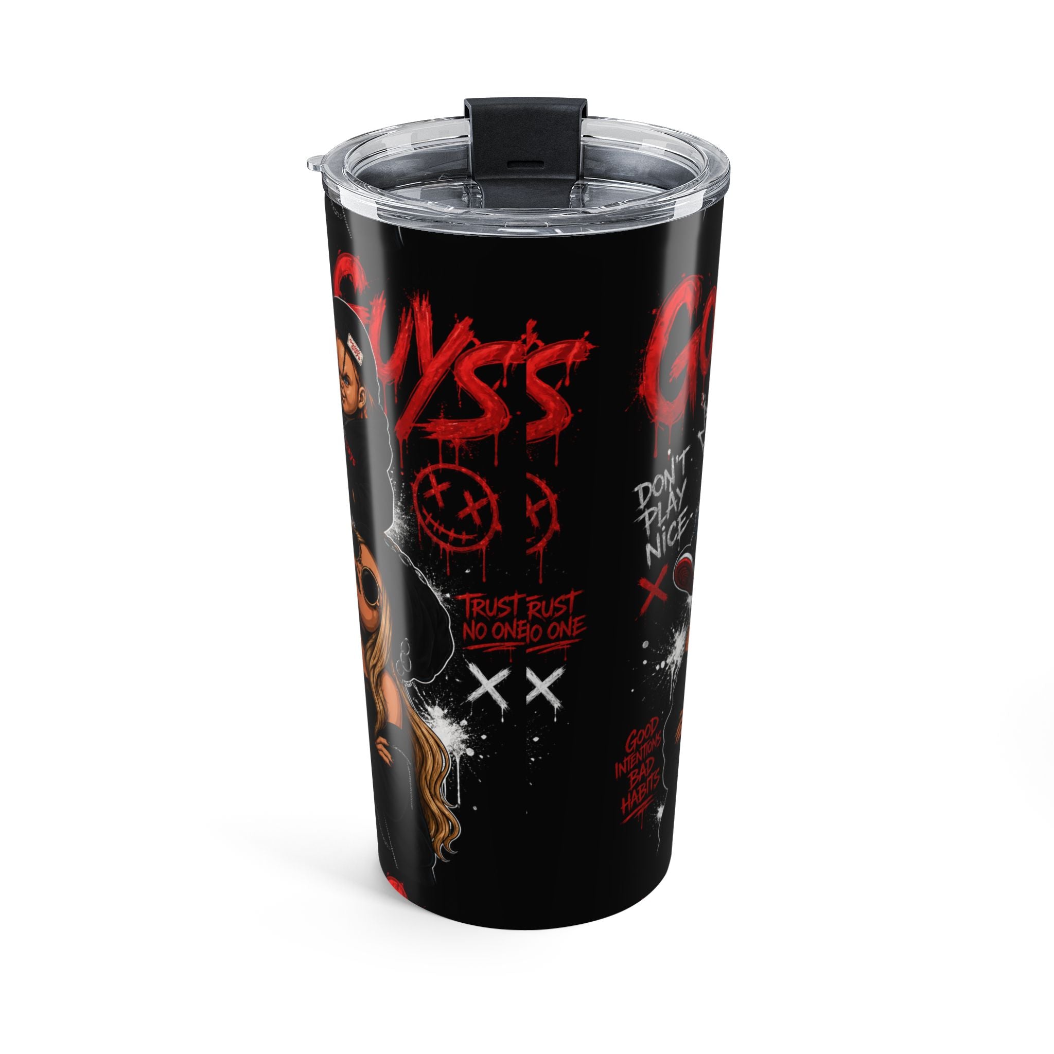 20oz Horror Movie Collage Tumbler – Creepy Characters & Red Graffiti Design