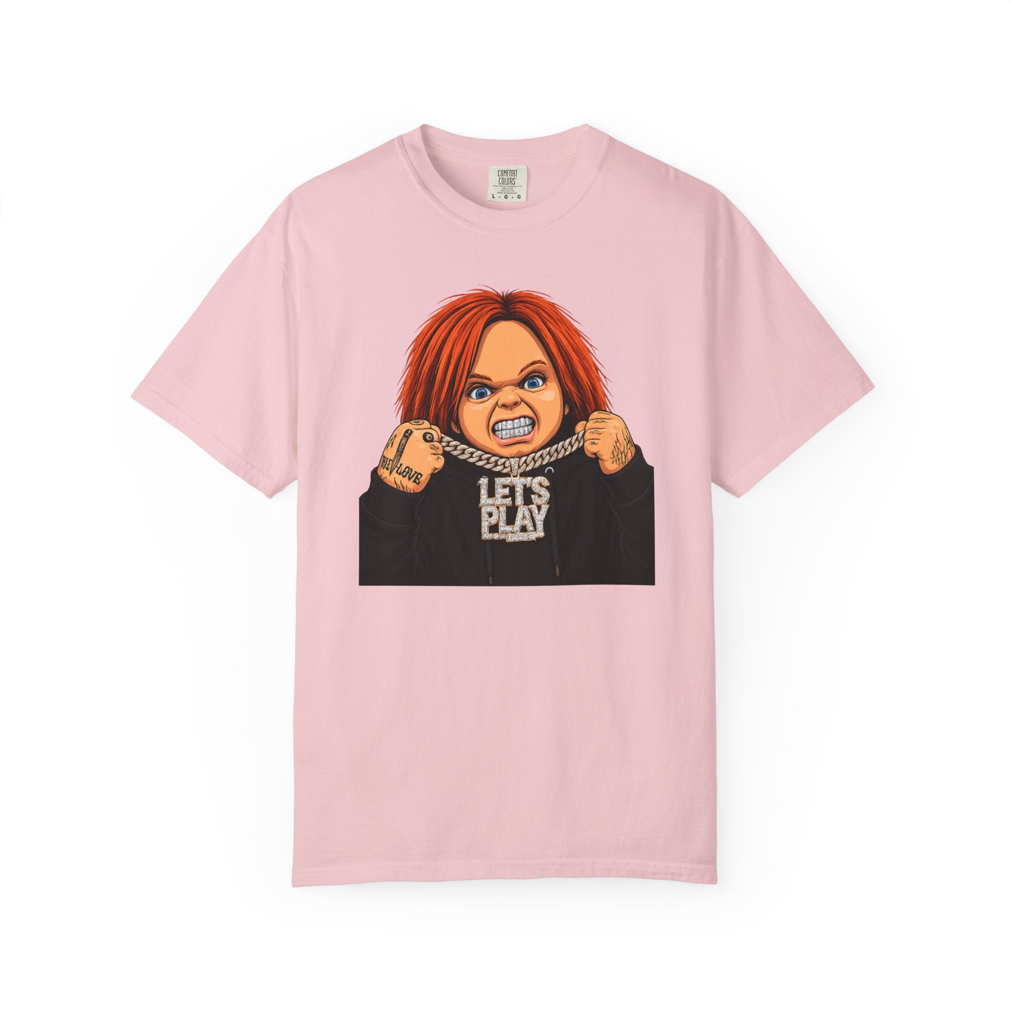 Chucky "Let's Play" Horror Tee — "No Mercy" Back Graphic